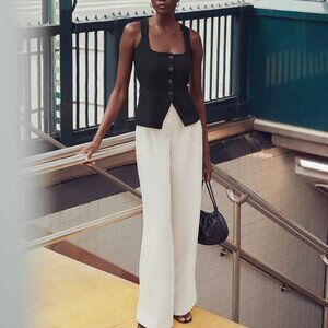 NWT LOFT Versa Crepe Drape Palazzo Pant in White Clay Size 2